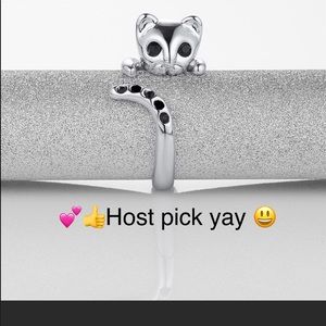 Silver / gold cat inspired ring onyx birthstone